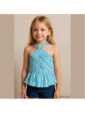 Girls Speechless Tank Top XL Blue Green Striped Halter Peplum